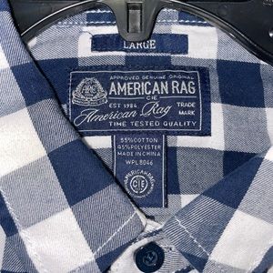 White and blue plaid mens button down.